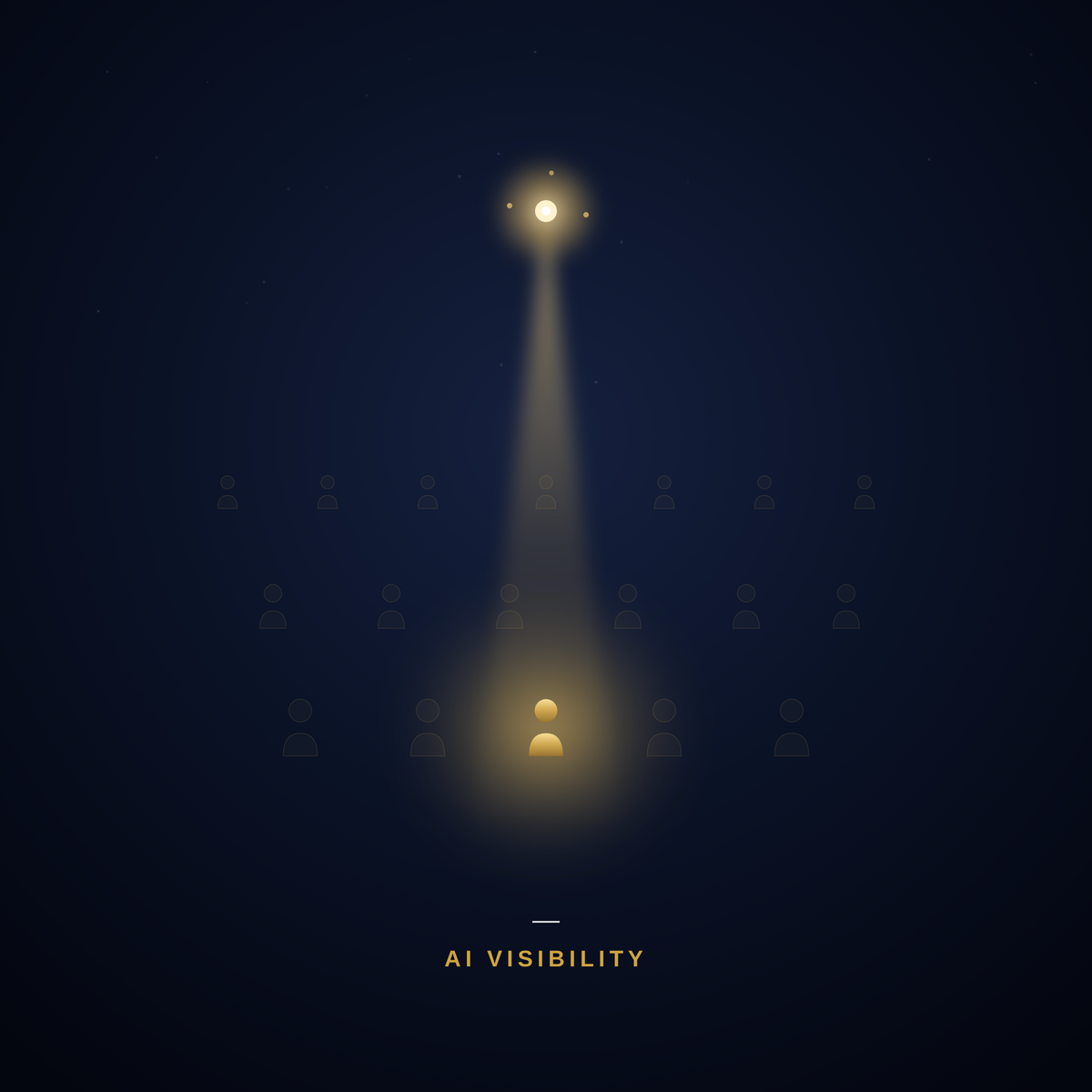 AI spotlight revealing one visible executive among many invisible figures | executive AI visibility
